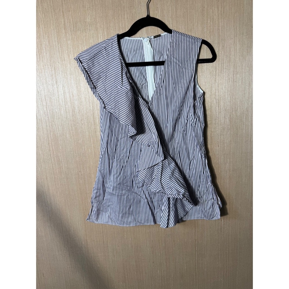 Adam Lippes Designer Striped Ruffle Sleeveless Top Casual Work‎ Made in USA